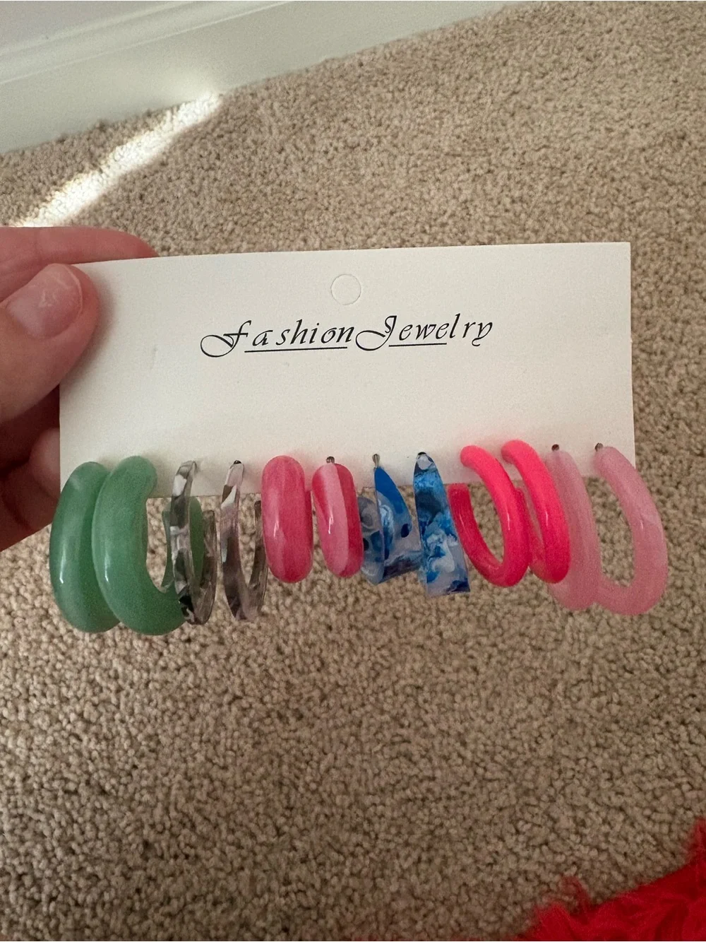 Fashion Jewelry Green, Clear, Pink, Blue Hoop Earring Set